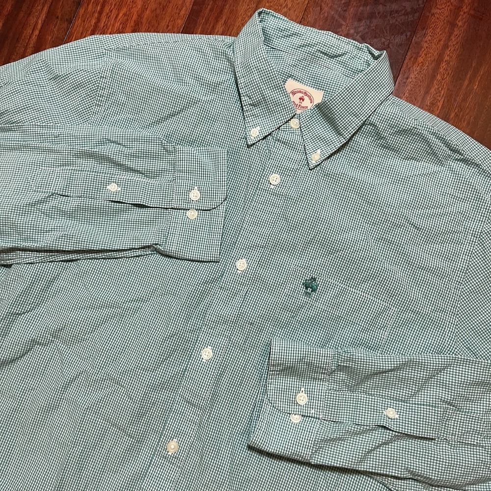 Brooks Brothers Red Fleece Shirt Mens Extra Large Green White Check Plaid Preppy